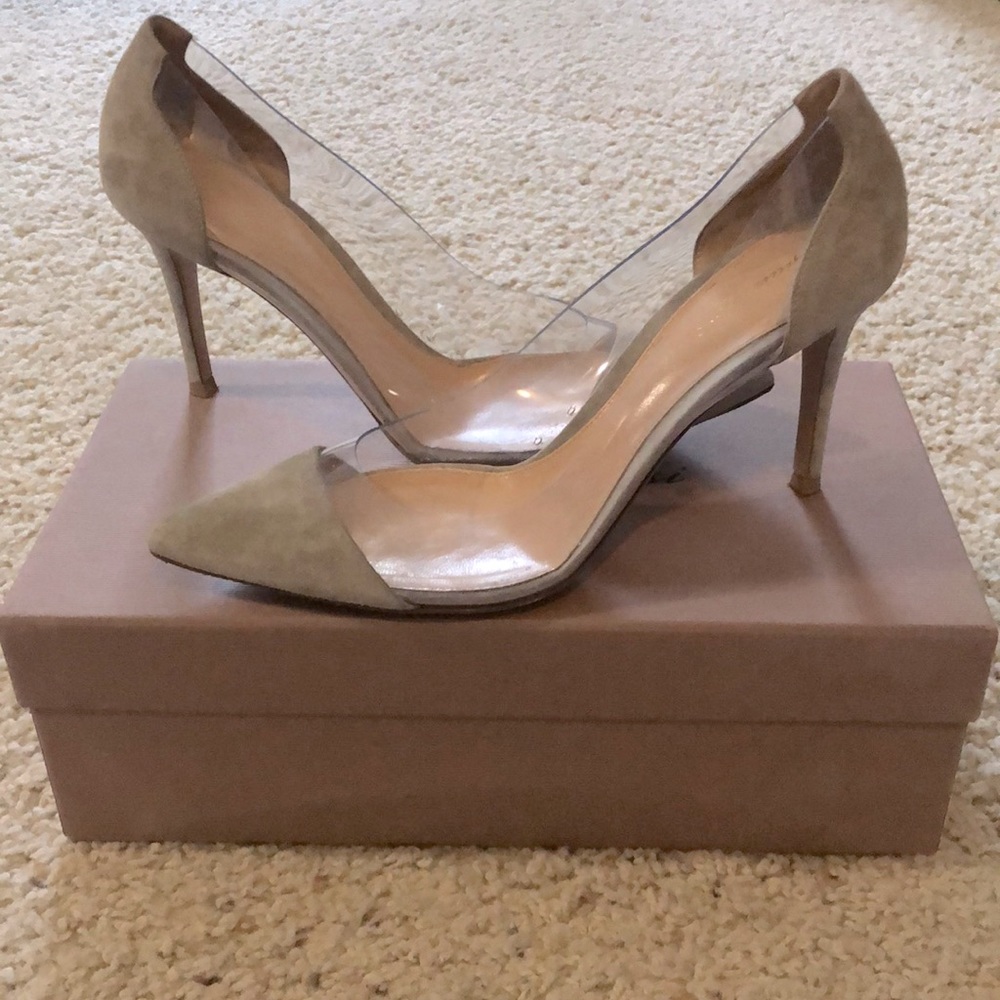 Gianvito Rossi mid-heel grey suede pvc pump 38.5